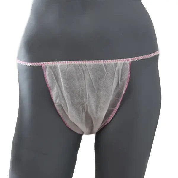 Tanga Mini Polipropileno Blanco con Ribete blanco Bolsa 100 unds. Ref.250-TI