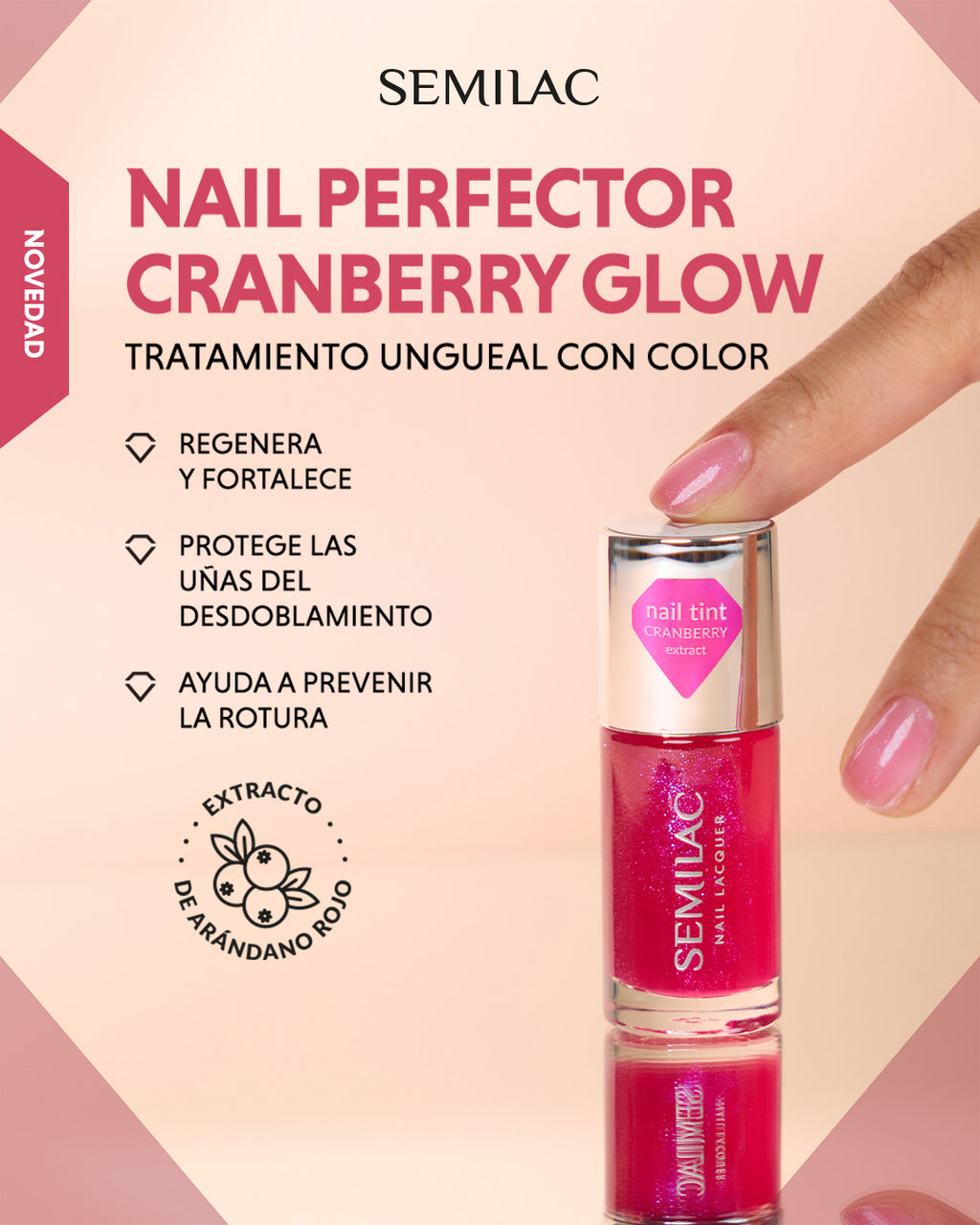 Esmalte Clásico Nail Perfector Cranberry Glow Semilac 9 ml