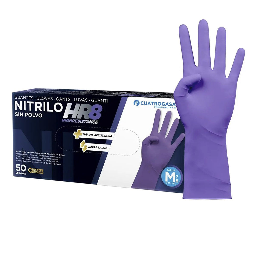 GUANTES NITRILO HR8 MORADOS SIN POLVO M - 50 unds