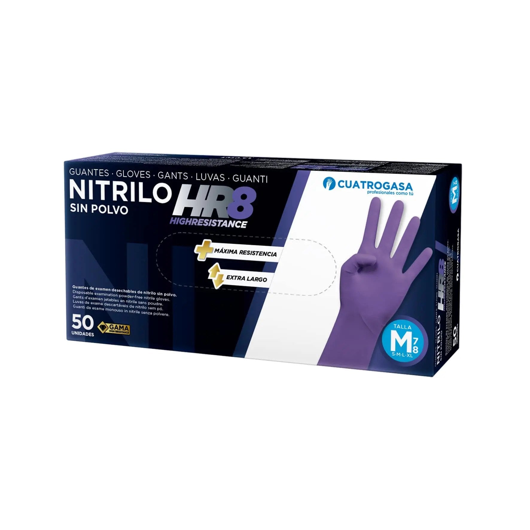 GUANTES NITRILO HR8 MORADOS SIN POLVO M - 50 unds