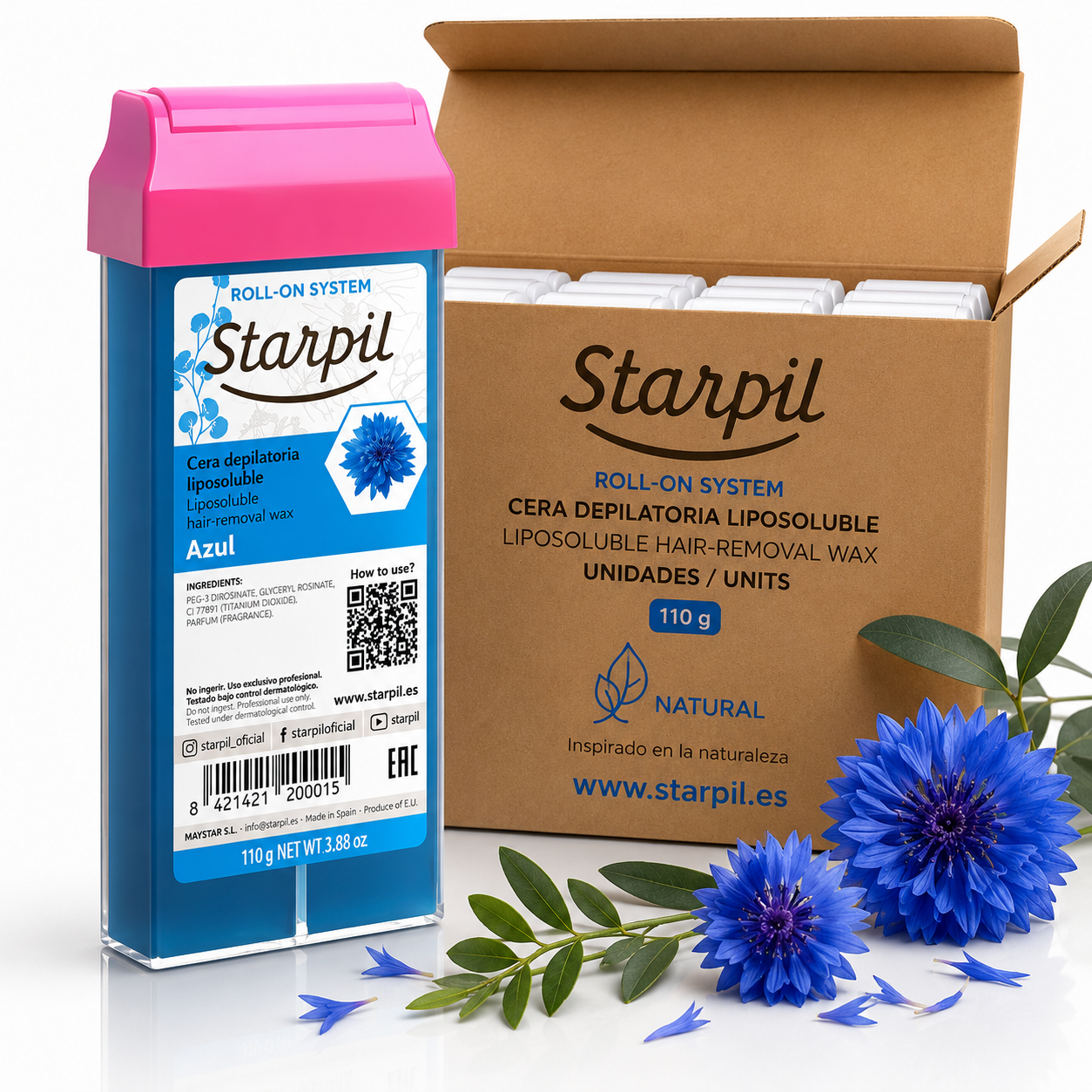 Caja Cera roll-on Starpil Azul 110g - 20 unds