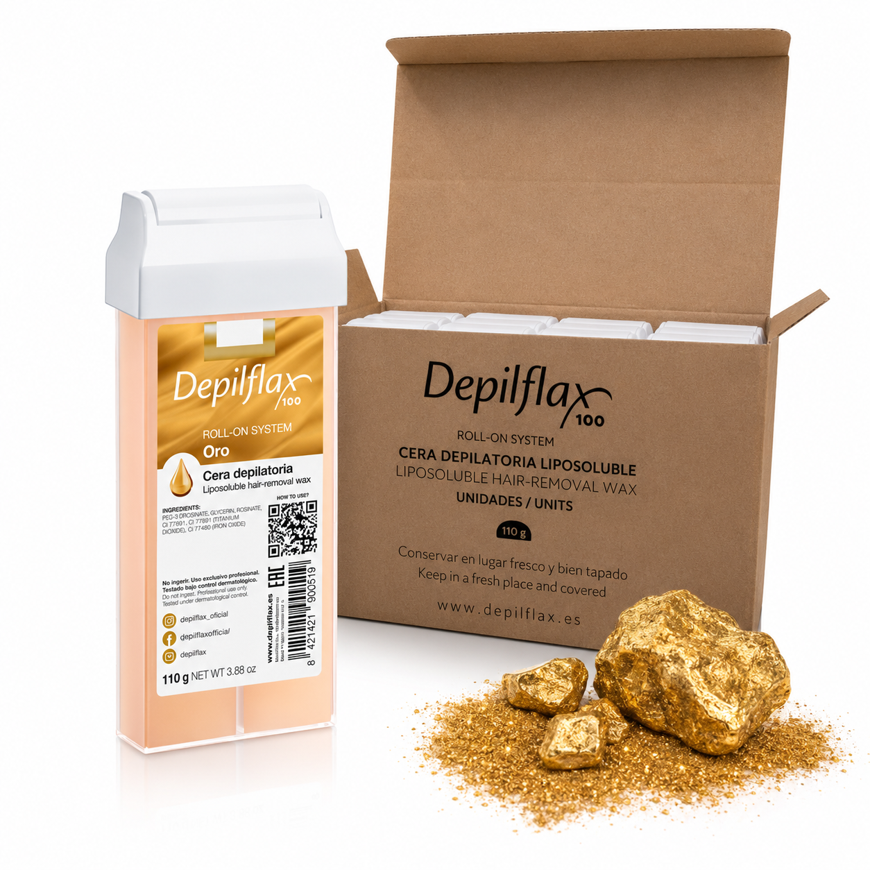 Caja Cera Roll-on DEPILFLAX Oro 110g - 20 unds