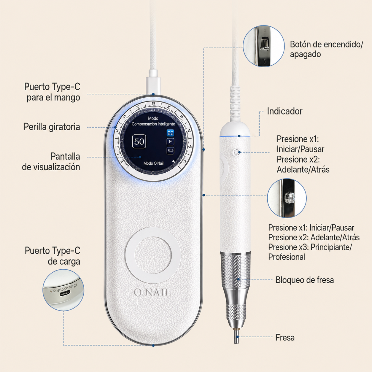 MICROMOTOR O´NAIL 50.000 RPM con IA