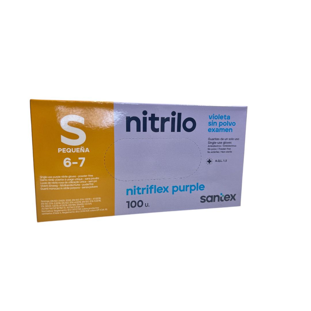 GUANTES NITRILO NITRIFLEX PURPURA S - 100 unidades