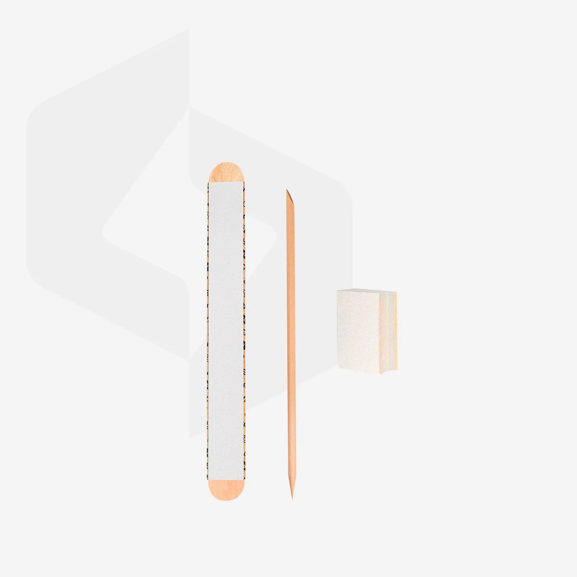 Juego desechable STALEKS PRO (papmAm Mix sobre base de madera grano 100/180, pulido grano 180/240, palito de naranja 110 mm)
