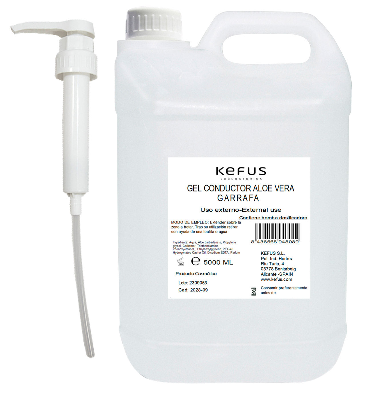 Gel Conductor de Aloe vera Kefus Garrafa Rígida 5000 ml
