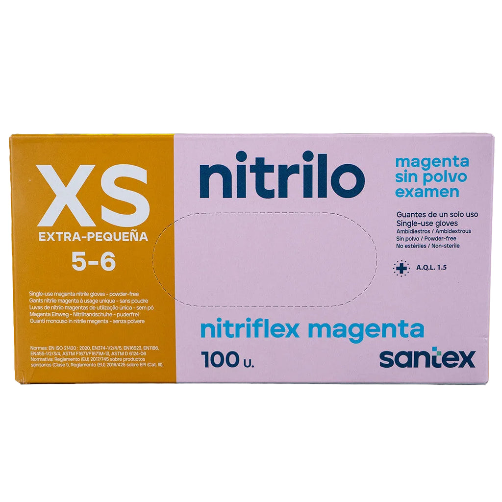 GUANTES NITRILO MAGENTA XS  SIN POLVO - 100 unds