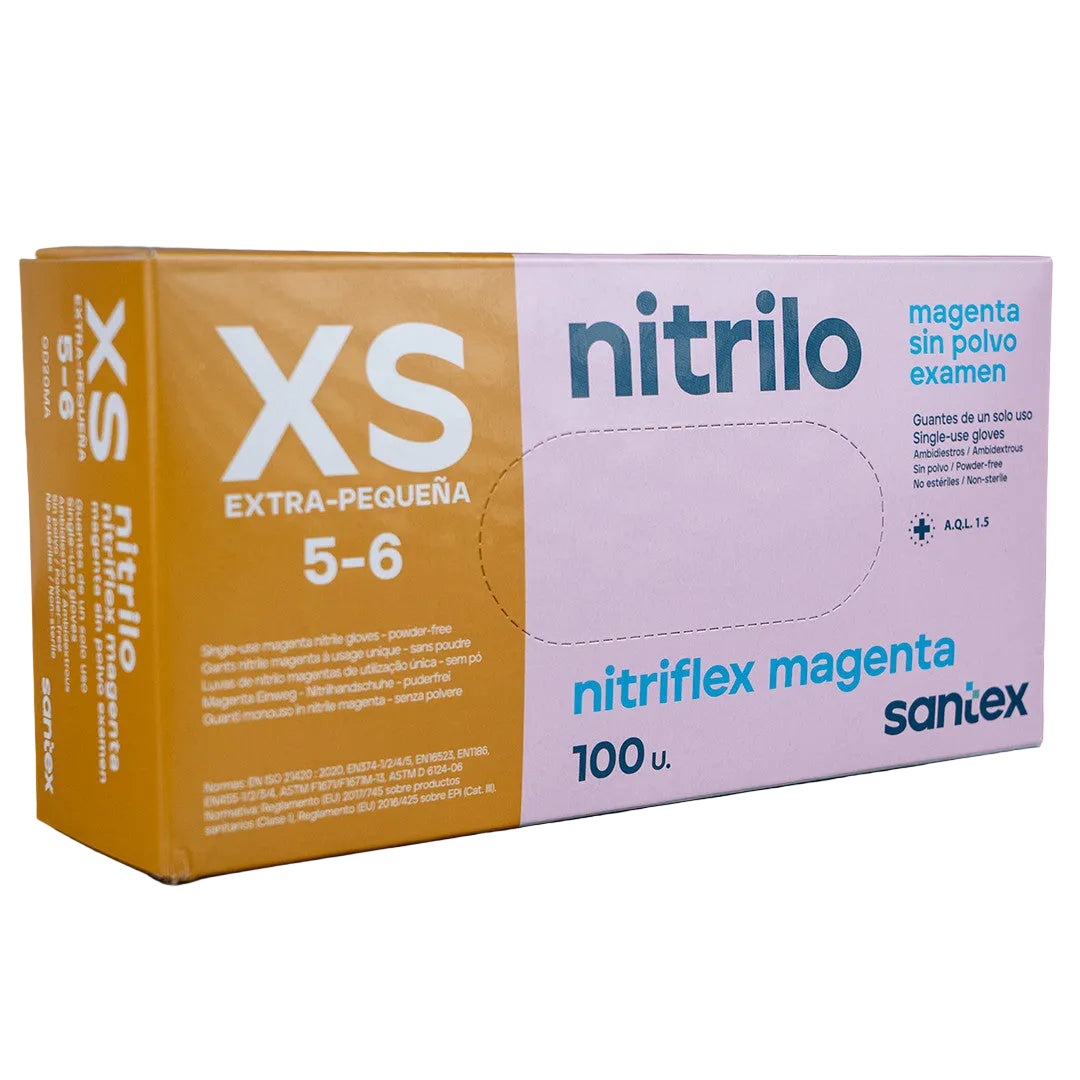 GUANTES NITRILO MAGENTA XS  SIN POLVO - 100 unds